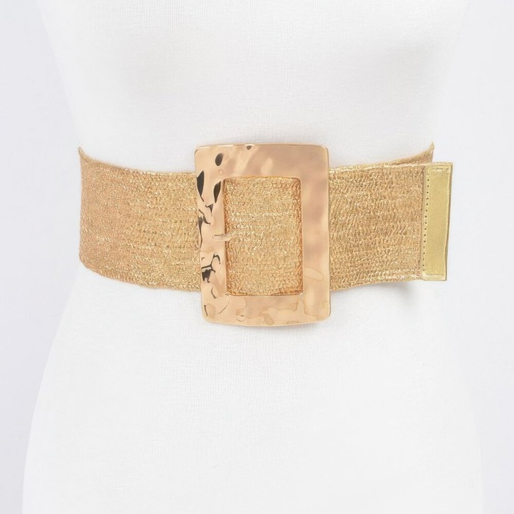 Rectangle Metal Buckle Stretch Plus size Straw Belt